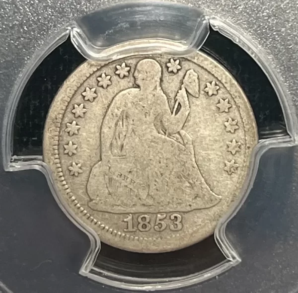 1853 NA 10c PCGS VG08 CAC