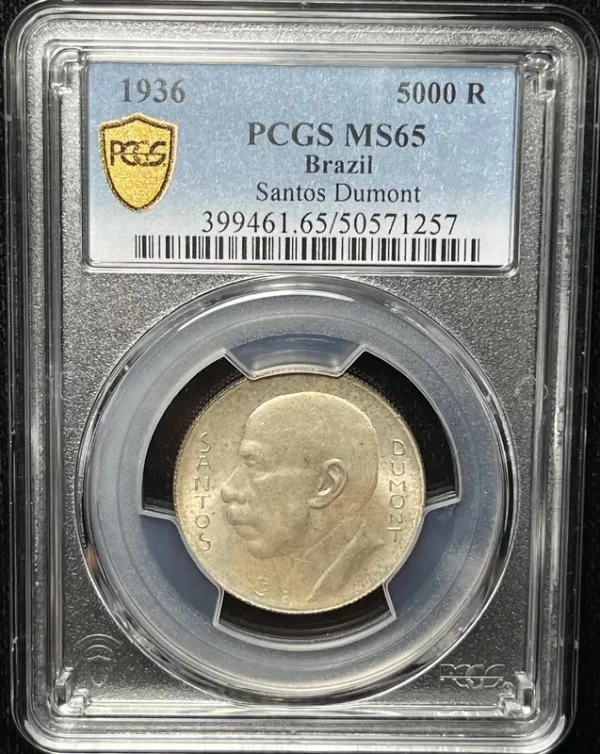 Brazil 1936 5000 Reis PCGS MS65 - Image 3