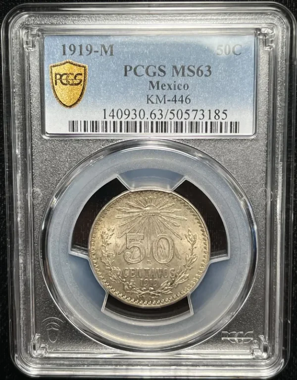 Mexico 1919 50 Centavos PCGS MS63 - Imagen 3