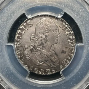 Spain 1797 S, CN 2 Reales PCGS AU53 Rare!
