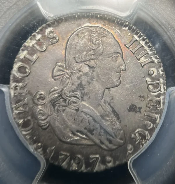 Spain 1797 S, CN 2 Reales PCGS AU53 Rare! - Image 3