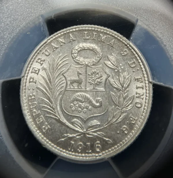 Peru 1916 FG, R 1/5 Sol PCGS MS66 - Image 2