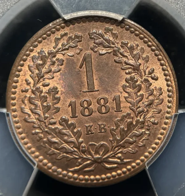 Hungary 1881 KB 1 Krajczar PCGS MS63RB - Image 2