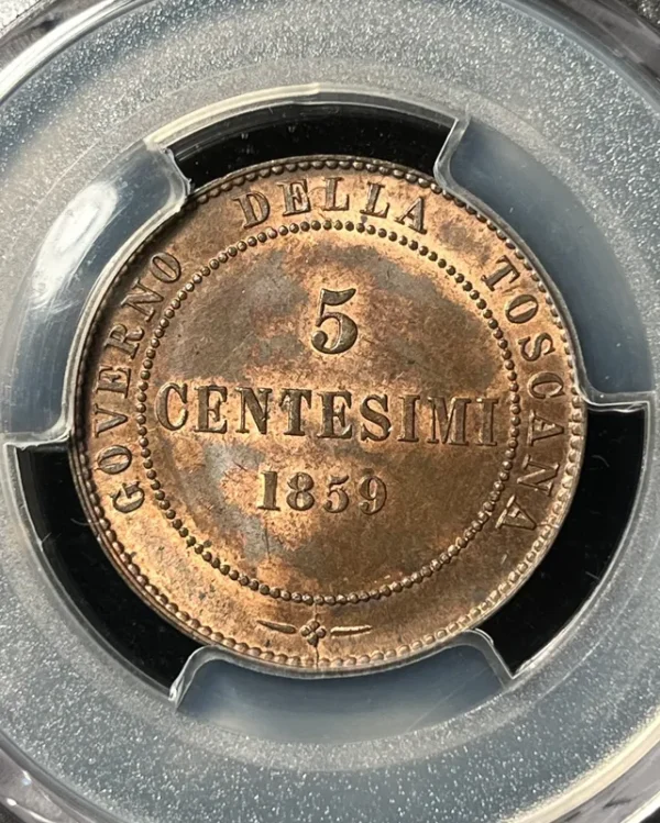Italy-Tuscany 1859 5 Centesimi PCGS MS63RB - Image 2