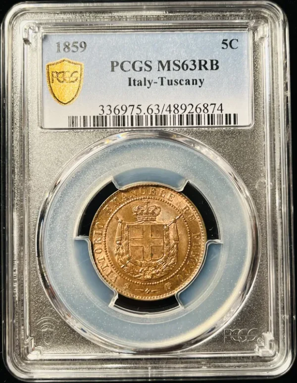 Italy-Tuscany 1859 5 Centesimi PCGS MS63RB - Image 3