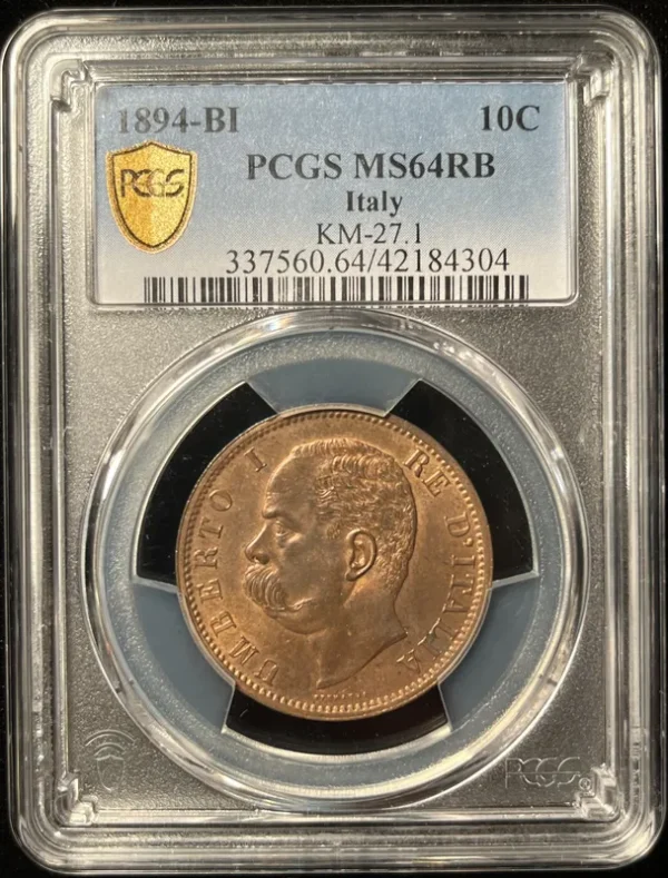 Italy 1894 BI 10 Centesimi PCGS MS64RB - Image 3