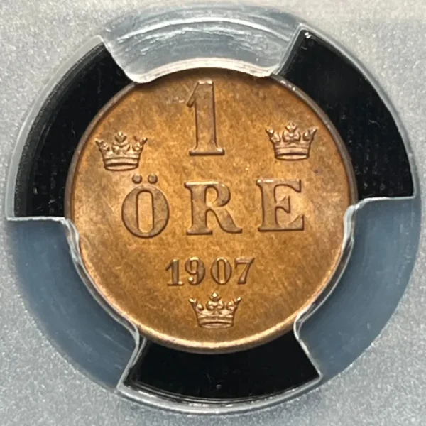 Sweden 1907 1 Ore PCGS MS65BN - Image 2